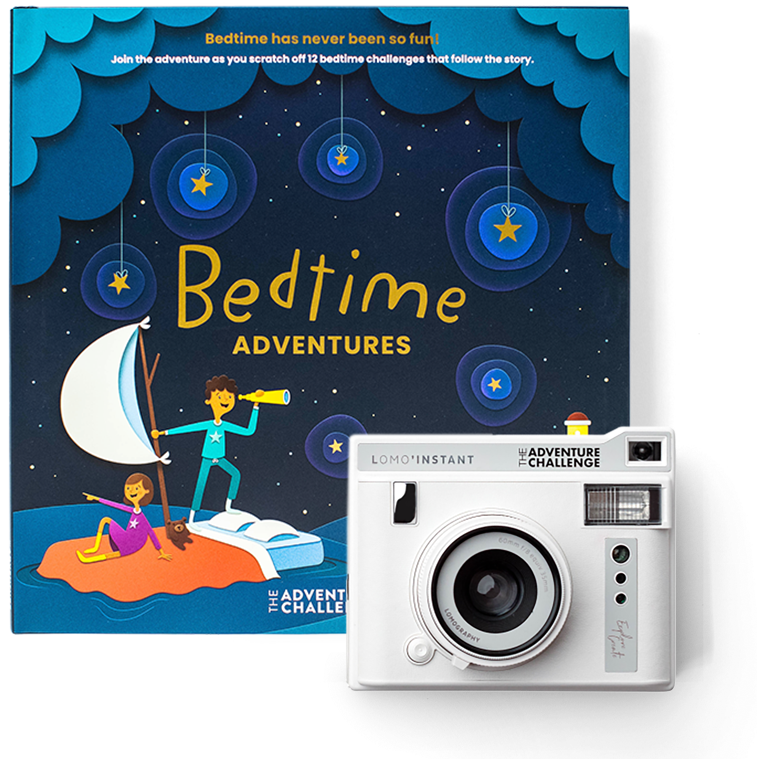 Bedtime Adventures book with instant camera