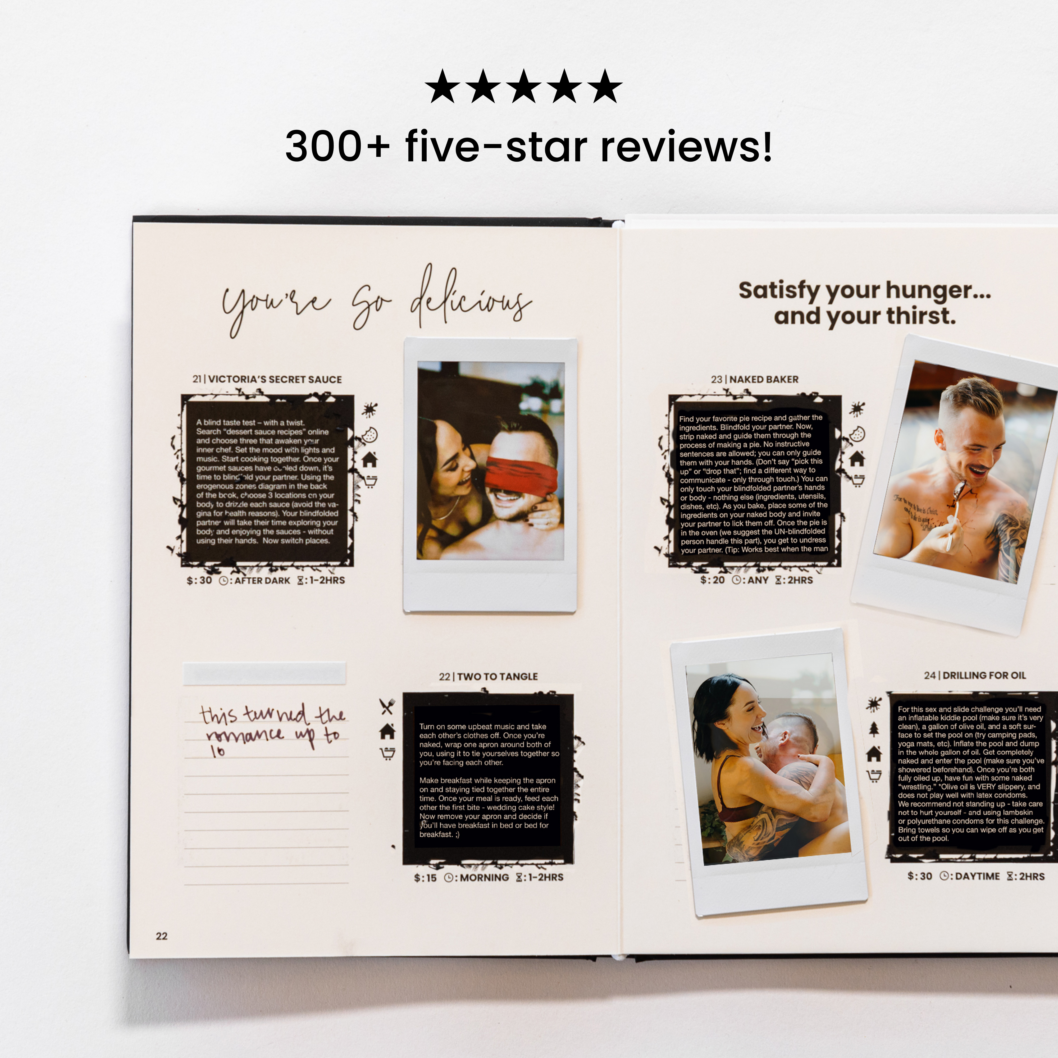 A sneak peak of more challenges completed with photographs and notes - a personalized keepsake for fun and sexy memories 
