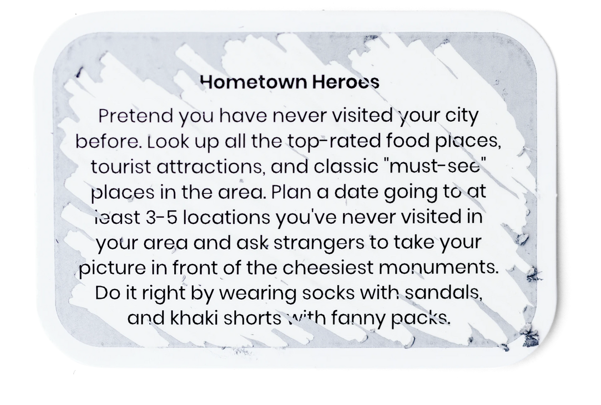 Blind Dates scratched-off card revealing the Hometown Heroes date challenge